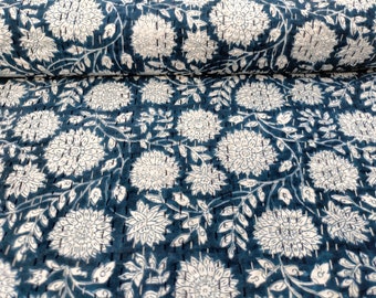 Indiano fatto a mano a mano blu 100% puro cotone stampato floreale copriletto trapunta Kantha biancheria da letto coperta Hippie Room Decor biancheria da letto trapunta