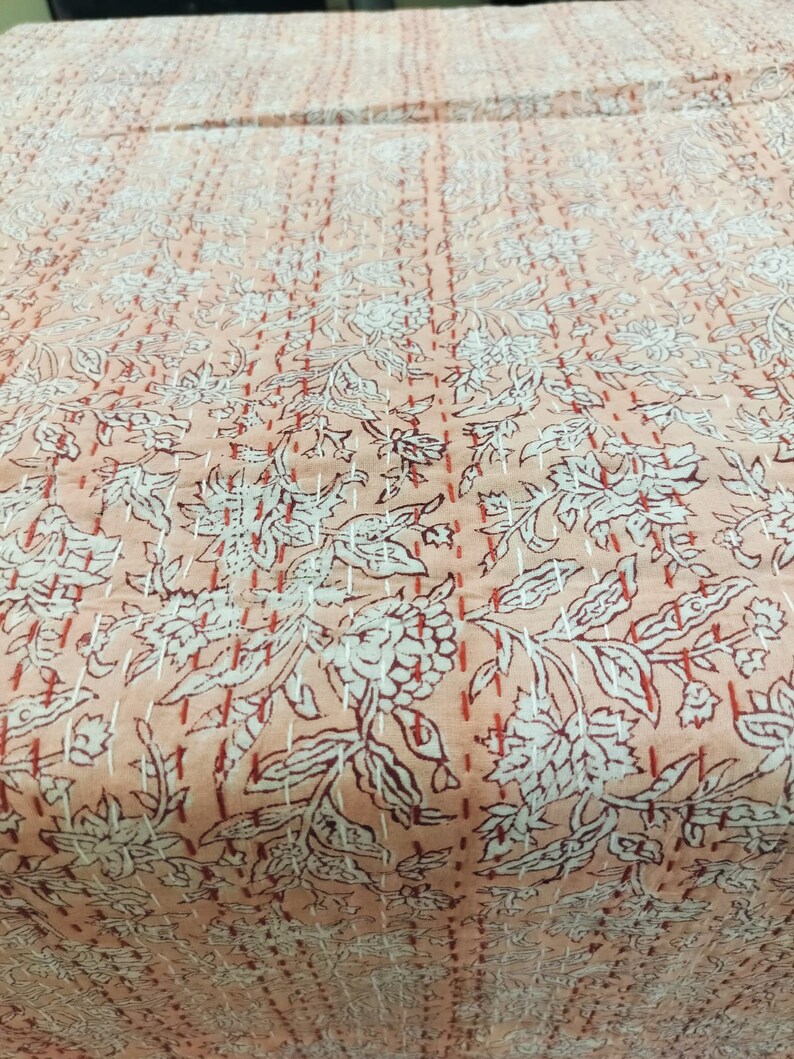 Bedspread Kantha Quilt Queen Black and Floral Quilt Kantha Blanket