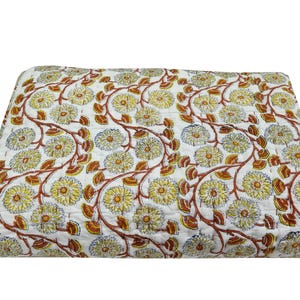 Hand Block Printed King Size Cotton Quilt: Reversible Floral Razai