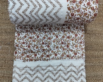 Jaipuri Block Print Quilt, Gedruckt Reversible Rugai, Handgemachte Blumendecke aus Baumwolle, Jaipuri razai, Tagesdecke Tröster, Quilt, Indian Rasai