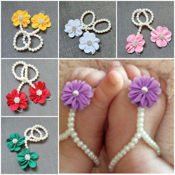 Baby Barefoot Anklet Toddler Pearl Diamante and Flower Anklet Barefoot Beach Pram Wedding Christening Blooms Shoes One Pair