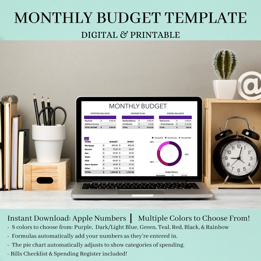 Monatliche Budgetvorlage in Apple Numbers (Digital & Printable ...