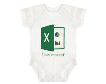 Baby's White Short-Sleeved Vest / Jumpsuit / Babygrow (Excel at napping)