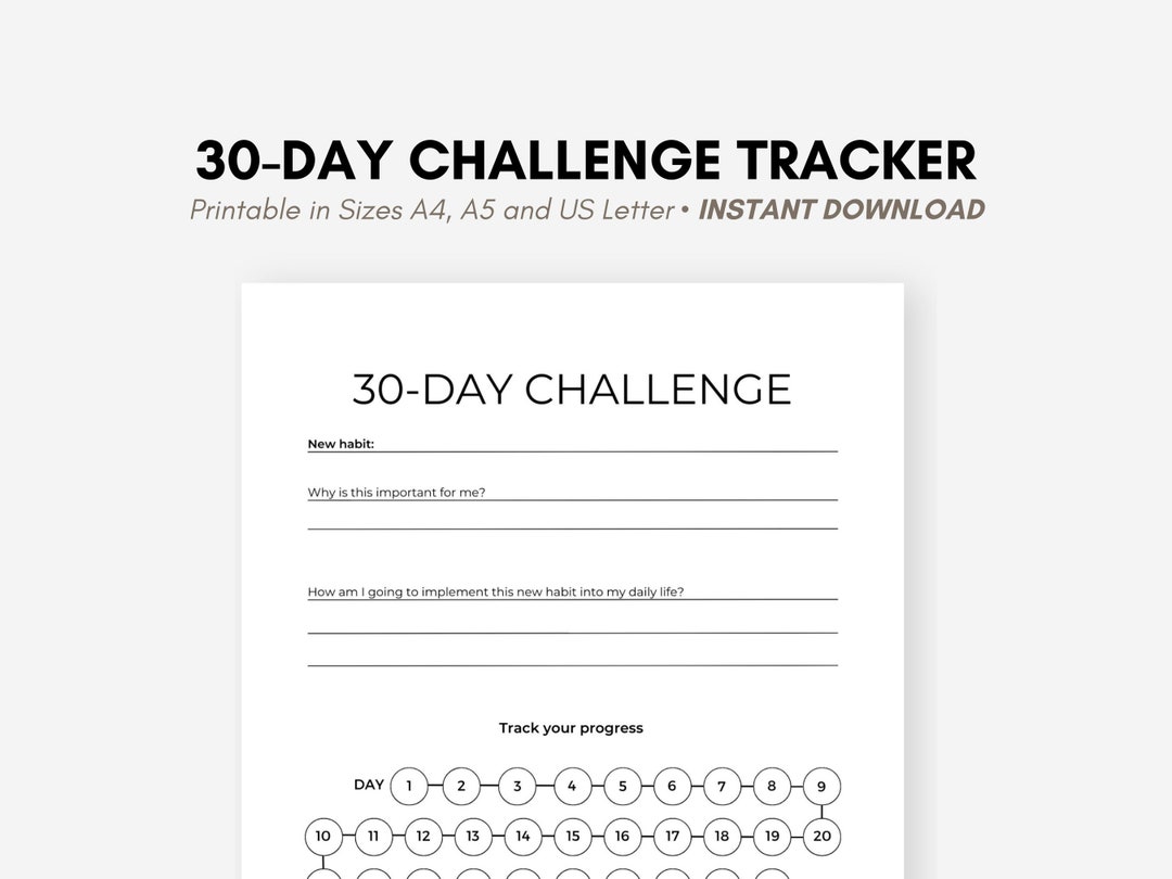 30 Day Challenge Printable, Habit Tracker Spreadsheet, Goal Setting ...