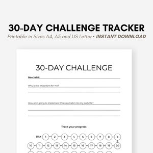 30 Day Challenge Printable, Habit Tracker Spreadsheet, Goal setting, Goal planner, Progress Tracker