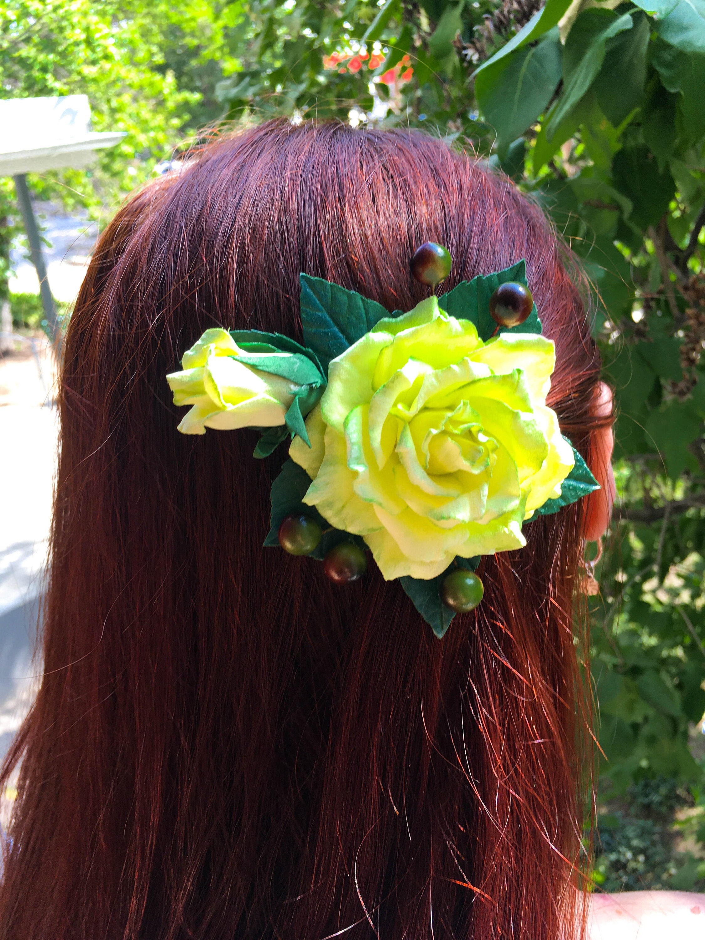 Yellow rose hair clip hair flower clips Etsy