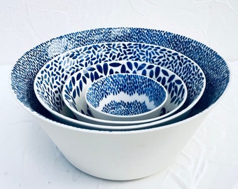 4 Nesting Porcelain Dishes, Charcuterie Nesting Bowls, Nesting Set, Cobalt Blue Bowl, Porcelain Bowl Set of 4, Deep Blue Bowl Set