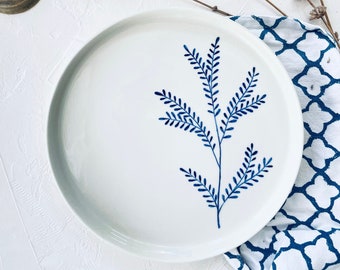 indigo fine porcelain plate - handmade porcelain - flower plate - housewarming gift - serving dish - mix and match - modern plate - ceramics