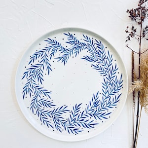 porcelain plate with blue flower , handmade porcelain , handpainted plates ,  handmade pottery , plates for dining , porcelain plate