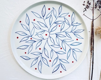blue leafy porcelain plate . dinnerware . handmade porcelain . bread plate . housewarming gift . handmade pottery . gift for her . ceramics