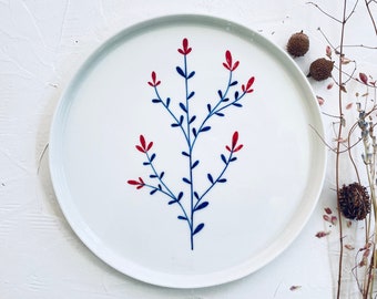 minimal floral plate, modern dishware, hand-crafted dinner plates, mix and match dinnerware, gift for newlyweds, small dessert plate,