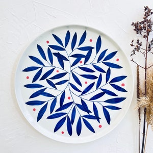 red and blue plate / dinnerware plate / handmade porcelain dish / housewarming gift / serveware / dessert plate/ cobalt blue plates
