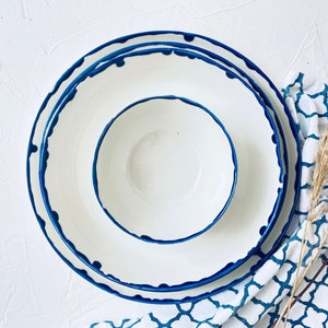 Blue And White Ceramic Plates, Pottery Plates, Dinner Plates, Salad Plate, Dessert Plates, Soup Bowl, Porcelain Dinnerware, Serving Set