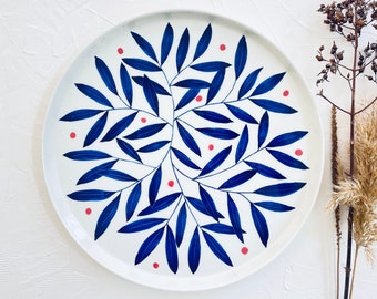red and blue plate / dinnerware plate / handmade porcelain dish / housewarming gift / serveware / dessert plate/ cobalt blue plates