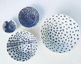 4 Nesting Porcelain Dishes, Charcuterie Nesting Bowls, Nesting Set, Cobalt Blue Bowl, Porcelain Bowl Set of 4, Deep Blue Bowl Set