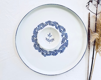 floral handpainted porcelain tableware . floral dinnerware . delft blue porcelain . housewarming gift . cake plates . dining set plates .