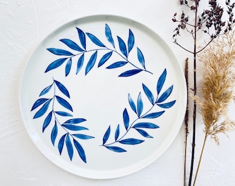 three leaf plate / blue and white  / handmade porcelain / limoges porcelain / housewarming gift / porcelain tableware  / gift for mom