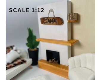 Nuovo! Camino in legno in scala 1:12, Camino per casa delle bambole fatto a mano, Mantello in legno naturale, Mobili in miniatura per casa delle bambole, Collezione unica