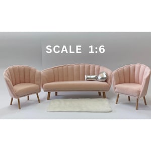 Glamour Sofa for 12” Fashion Doll, 1:6 Scale Sofa, Living Room Sofa, Dollhouse Furniture, Miniature Set for Dollhouse, Gift for Girl