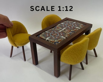 Mesa de comedor/escritorio en miniatura, mesa de madera a escala 1:12, mesa de madera de casa de muñecas, muebles en miniatura, mesa de comedor, escritorio para casas de muñecas