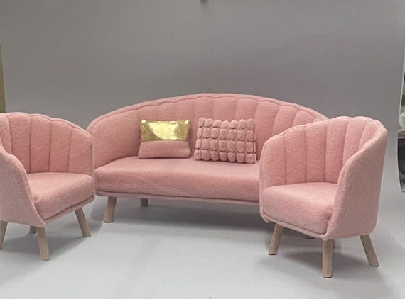 Glamour Sofa for 12” Fashion Doll, 1:6 Scale Sofa, Living Room Sofa, Dollhouse Furniture, Miniature Set for Dollhouse, Gift for Girl