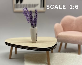 1:6 Scale Wooden Coffee Table, Modern Dollhouse Furniture, Fashion Doll Center Table, Dollhouse Living Room