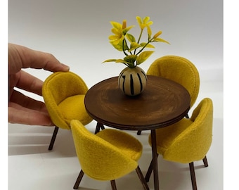 Dining Room Chairs, Dollhouse Furniture, 1:12 Scale Chairs, Miniature Dining Set for Dollhouses, Modern Table Chairs, Unique Collection