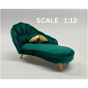 Miniature Chaise Lounge, Art Deco Miniature Sofa, 1:12 Scale Chaise Longue, Dollhouse Miniature Furniture, Velvet Chaise Longue