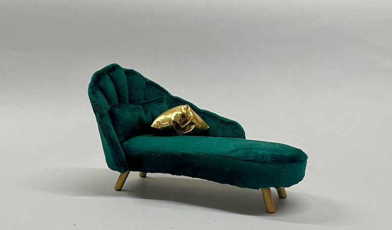 Miniature Chaise Lounge, Art Deco Miniature Sofa, 1:12 Scale Chaise Longue, Dollhouse Miniature Furniture, Velvet Chaise Longue image 1