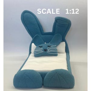 Bunny Bed, 1:12 Scale Dollhouse Bed, Miniature Double Bed with Bunny Ears Headboard, Birthday Gift for Kids, Miniature Furniture