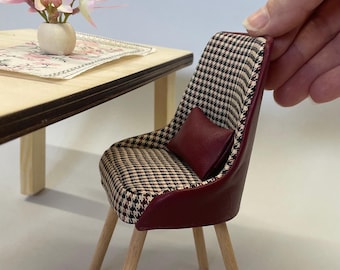 Stylish Miniature Chair with Cushion 1:6 Dining Room, Office Chair for 12” Fashion Doll, Modern Dollhouse Furniture, Birthday Gift