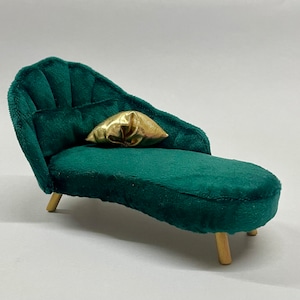 Miniature Chaise Lounge, Art Deco Miniature Sofa, 1:12 Scale Chaise Longue, Dollhouse Miniature Furniture, Velvet Chaise Longue image 5