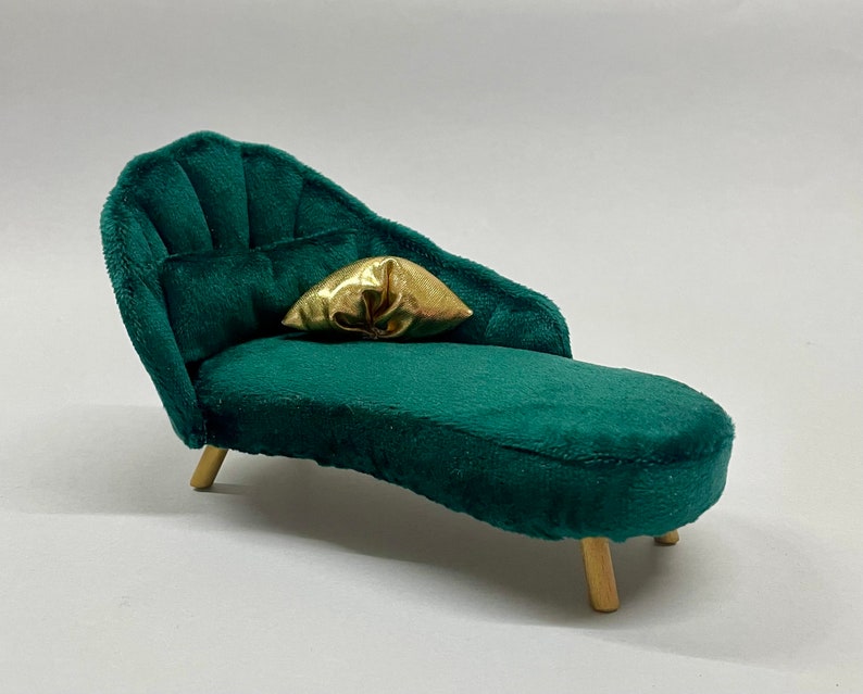 Miniature Chaise Lounge, Art Deco Miniature Sofa, 1:12 Scale Chaise Longue, Dollhouse Miniature Furniture, Velvet Chaise Longue image 5