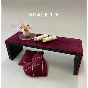 Bench, Center Table, Cushions for 12” Fashion Doll, 1:6 Scale Dollhouse Living Room, Doll House Coffee Table, Bench for Bedroom, Unique