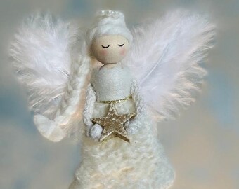 Handmade Christmas Angel Ornament with Pearls, Hanging Christmas Tree Decoration