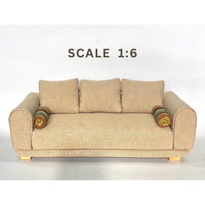 Doll Sofa with 3 Back Cushions for 12” Fashion Doll, 1:6 Scale Sectional, Dollhouse Living Room Sofa, Dollhouse Couch,  Miniature  Furniture