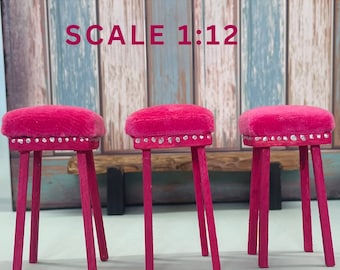 Miniature Bar Stool, 1:12 Scale Chair, Dollhouse Velvet Stool, Modern Miniature Furniture, Stool Chair, Miniature Home Decor, Unique