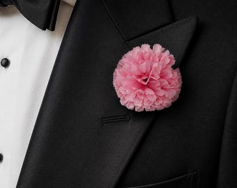 Hand made, artificial/silk pink carnation lapel pin buttonhole