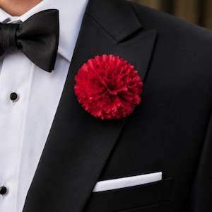 Hand made, artificial/silk red carnation lapel pin buttonhole