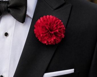 Hand made, artificial/silk red carnation lapel pin buttonhole