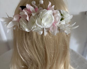 Handmade Silk Flower Wedding Hair Comb, Pearl Decor