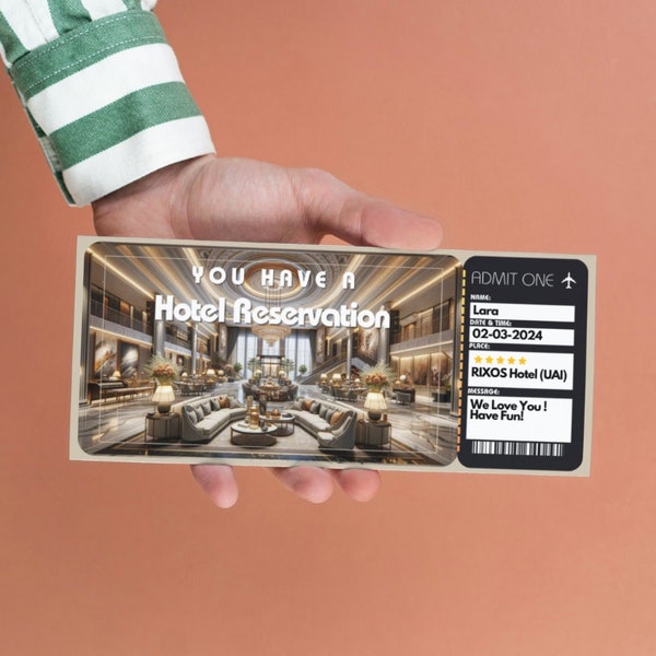 Hotel Reservation Voucher Template, Boarding Pass, Suprise Gift, Present Card, Invitation Template - Editable in Canva