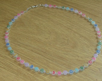 Glow in the Dark Beaded Necklace: Rainbow Motif, 18 Inch, clubbing jewellery,