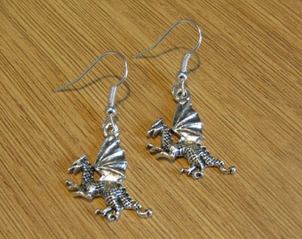 Dragon Dangle Earrings: Silver Dragon Jewelry, Mythical Gift