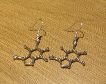 Caffeine Molecule Dangle Earrings: Coffee Lover Gift, silver earrings