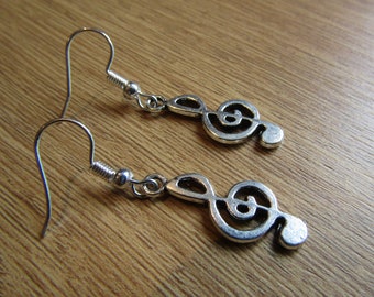 Silver Treble Clef Dangle Earrings: Musical Notation Jewellery