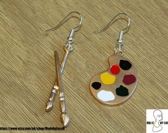 Artist Palette Dangle Earrings: Mismatched Painting Jewellery