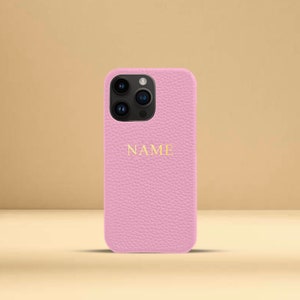 Personalised Pink Pebble Leather Phone Case, iPhone 14, 14 Plus, 14 Pro and 14 Pro Max with Customised Name or Initials
