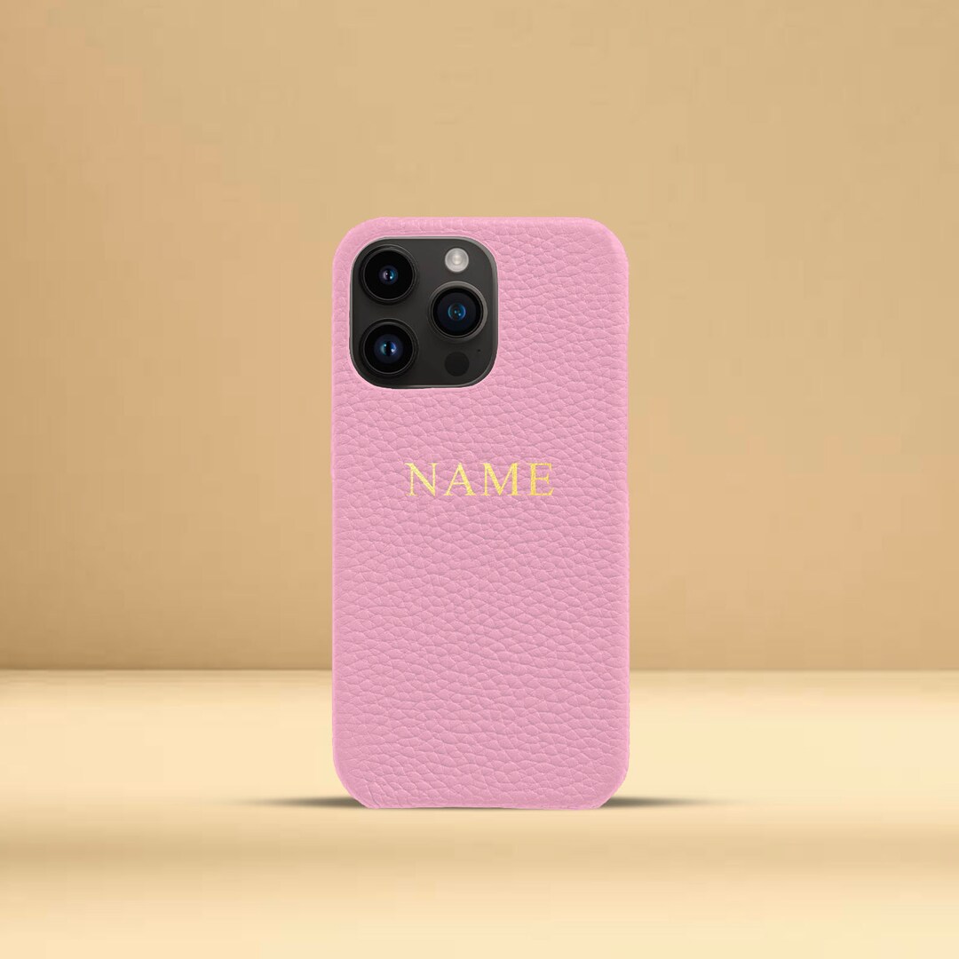 Personalised Pink Pebble Leather Phone Case, iPhone 13, 13 Pro, 13 Pro