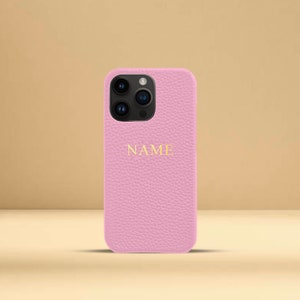 Personalised Pink Pebble Leather Phone Case, iPhone 13, 13 Pro, 13 Pro Max with Customised Name or Initials